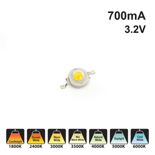 3 Watt SMD LED 700mA 200-230Lm 3.2V CCT(1.8-2K, 2.4-2.6K, 3-3.2K, 3.3-3.5K, 4-4.3K, 5-5.5K, 6-6.5K)