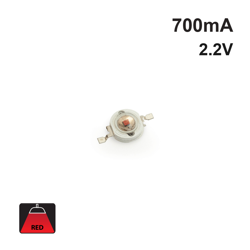 3 Watt SMD LED, 700mA, 70-80lm, Red, 2.2V