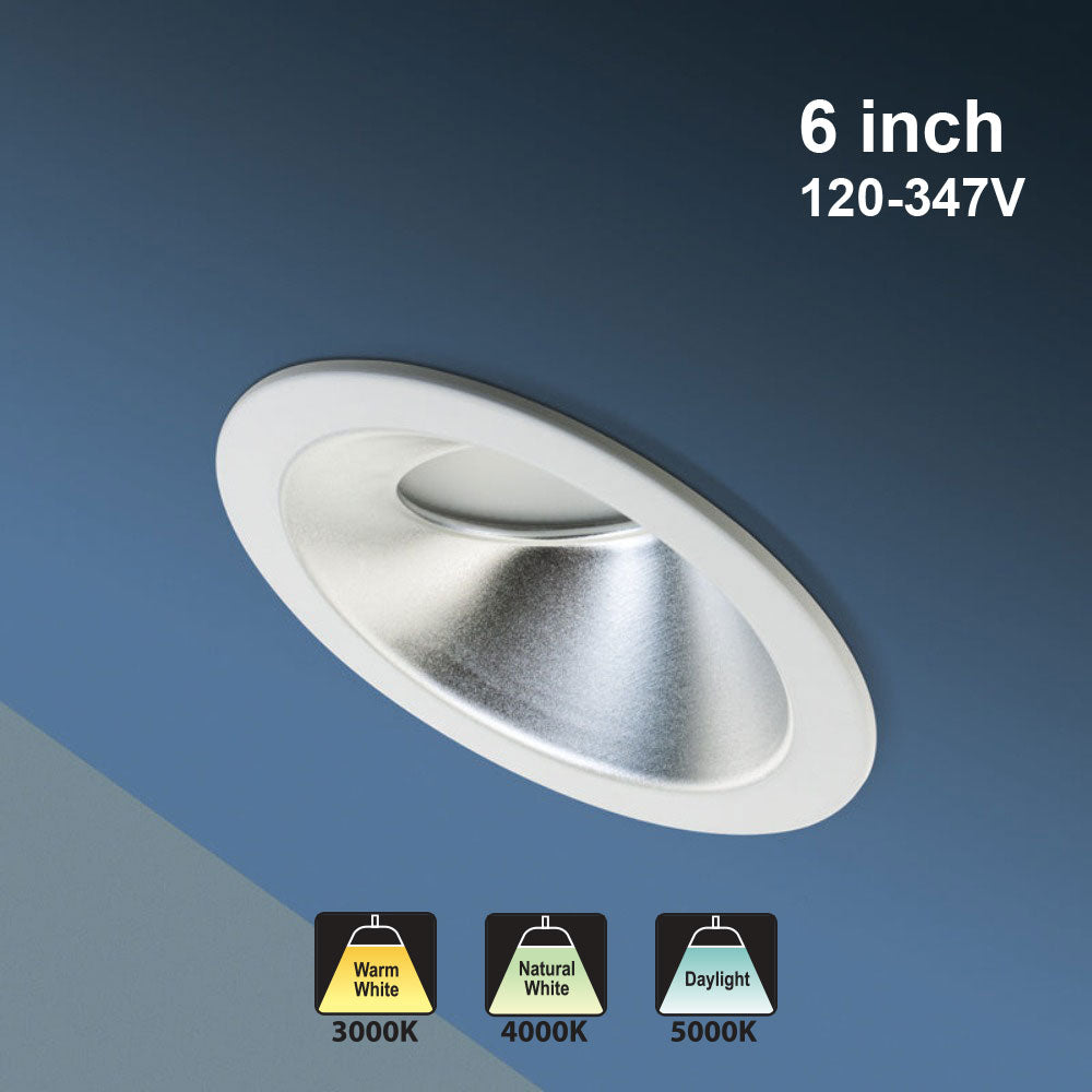 6 inch Commercial Recessed LED Downlight / Ceiling Light Sloped Ceiling Reflector Round Trim, 120-347V 20W, gekpower