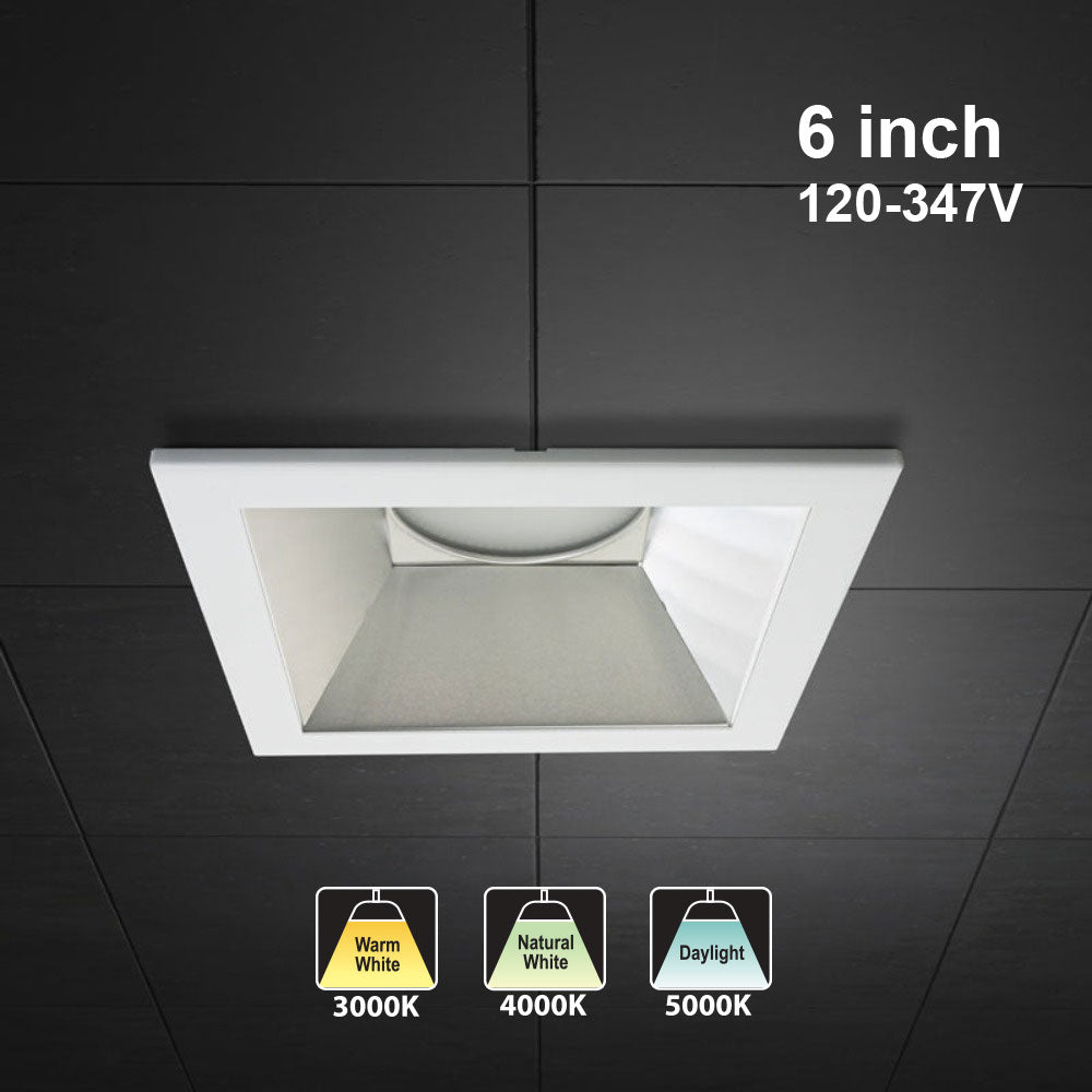 6 inch Commercial Recessed LED Downlight / Ceiling Light Reflector Square Trim, 120-347V 20W, gekpower