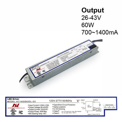 Antron Adjustable Output Current 1400-1050-700mA with Universal Input Voltage LED Driver 26-43V 60W max AC1400S60DL-D3