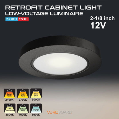 Round LED Cabinet Puck Light 12V 2.5W Black VBUN-R25-12V, gekpower