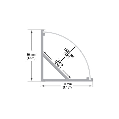 Corner Mount Curve Linear Aluminum LED Channel for LED Strips 2Meters(6.5ft) VBD-CH-C3-2