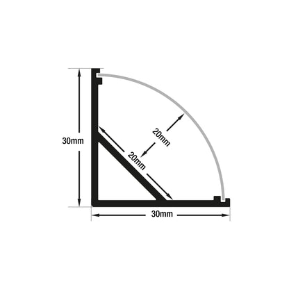 Corner Mount (Curve) Linear Aluminum LED Channel Black for LED Strips 1Meter(3.2ft) VBD-CH-C3B