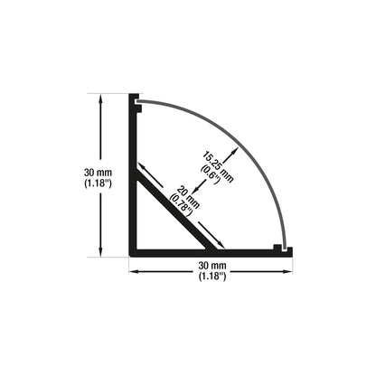 Corner Mount (Curve) Linear Aluminum LED Channel Black for LED Strips 2Meters(6.5ft) VBD-CH-C3B-2