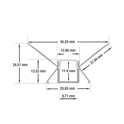 Drywall(Plaster-In) Linear Aluminum LED Channel for LED Strips 2Meters(6.5ft) VBD-CH-D2-2