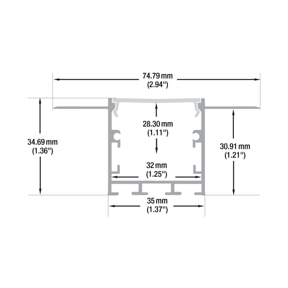 Drywall(Plaster-In) Deep Recessed (35mm) Aluminum LED Channel for LED Strips 2Meter(6.5ft) VBD-CH-D9-2