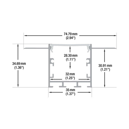 Drywall(Plaster-In) Deep Recessed (35mm) Aluminum LED Channel for LED Strips 2Meter(6.5ft) VBD-CH-D9-2
