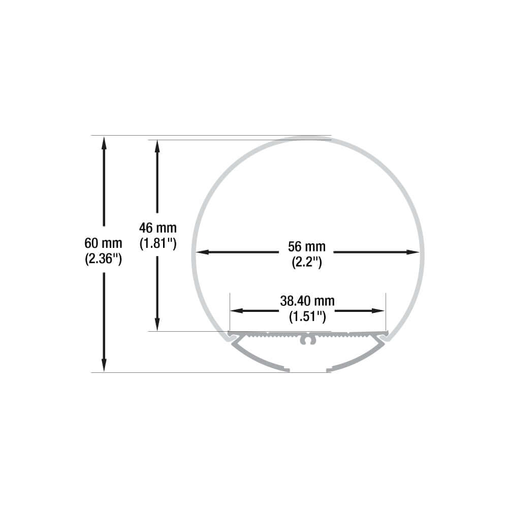 Round 60mm(2.36in) Diameter Diffuser Linear LED Channel 2Meters(6.5ft) VBD-CH-R3-2