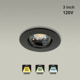 3 inch Round Recessed Light Gimbal with Selectable Color Temperature GL34 (3CCT), 120V 8W Black - GekPower