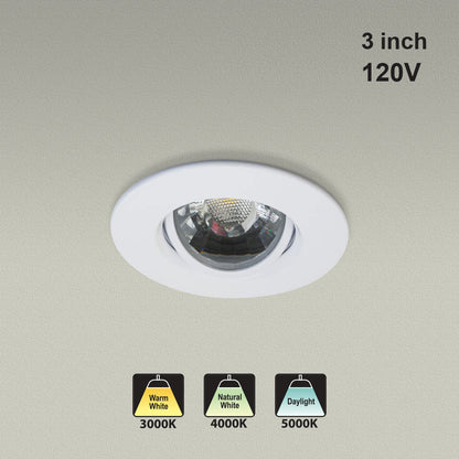 3 inch Round Recessed Light Gimbal with Selectable Color Temperature (3CCT) 120V 8W White - GekPower