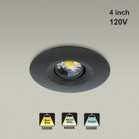 4 inch Round Recessed Ceiling Light Gimbal with Selectable Color Temperature (3CCT) 120V 8W Black, gekpower