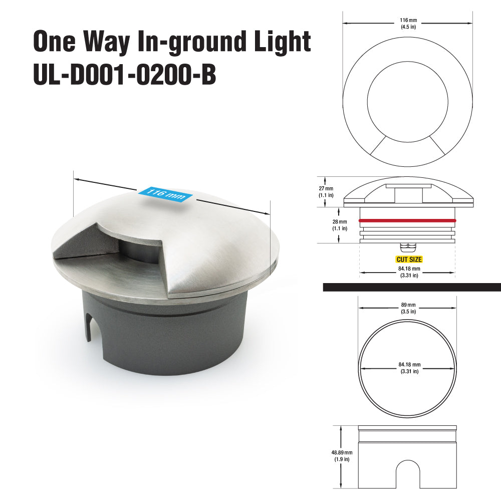 One way Inground light Outdoor Round Recessed, 24V 2W 3000K(Warm White)