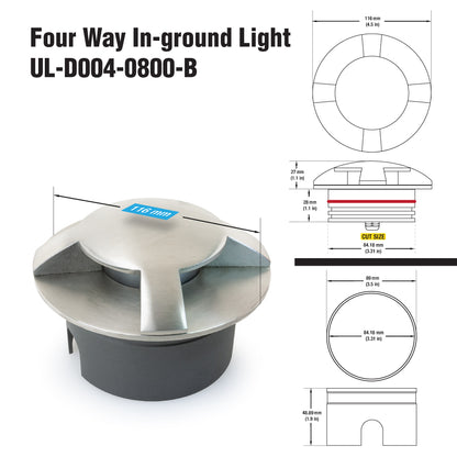 Four way Inground light Outdoor Round Recessed, 24V 8W 3000K(Warm White)