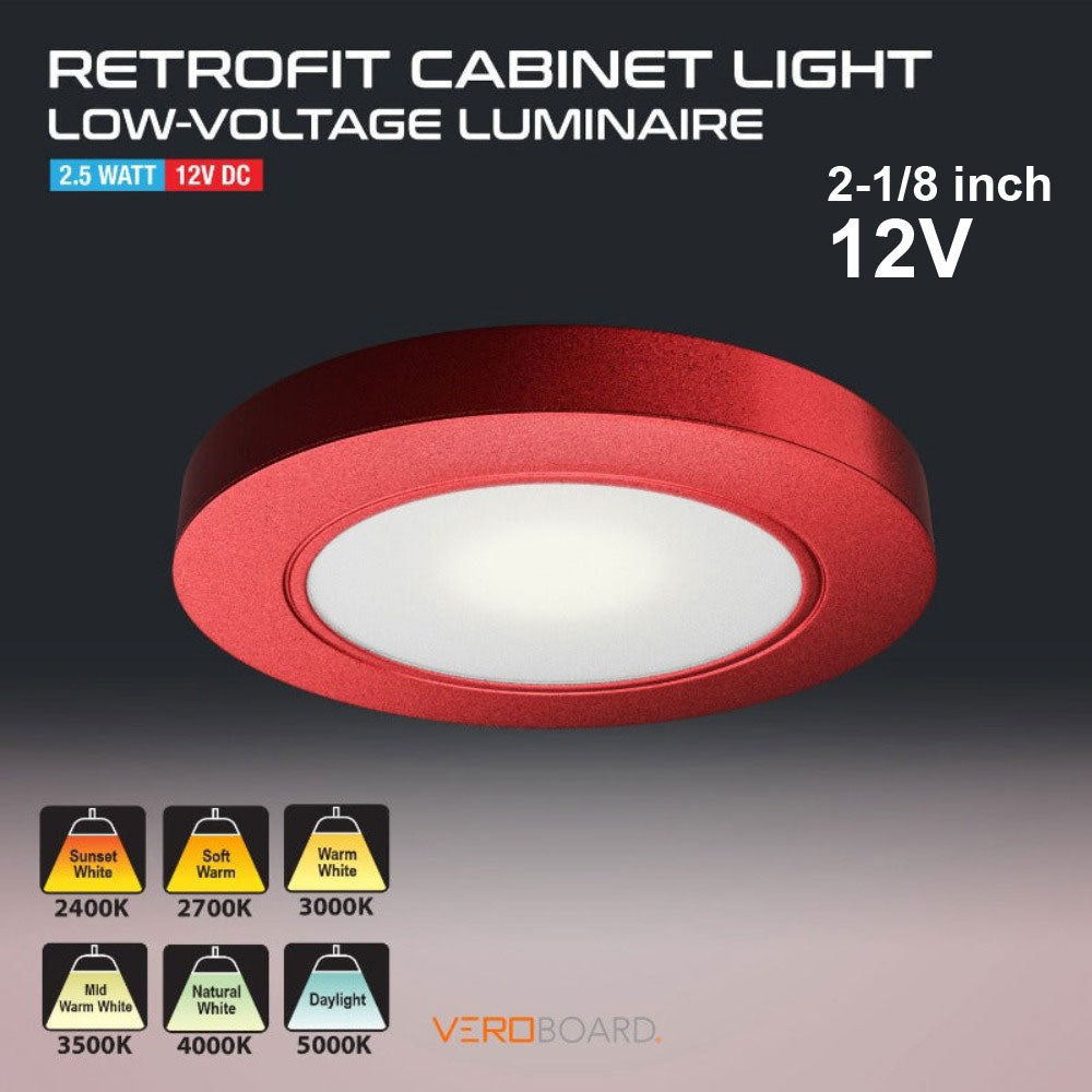 Round LED Cabinet Puck Light 12V 2.5W Red VBUN-R25-12V, gekpower