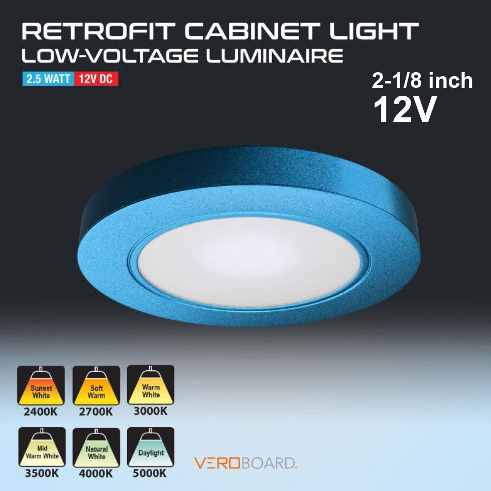 Round LED Cabinet Puck Light 12V 2.5W Blue VBUN-R25-12V, gekpower