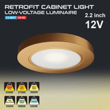 VBUN-R25-12V Gold Round LED Cabinet Puck Light, 12V 2.5W CCT(2.4K, 2.7K, 3K, 3.5K, 4K, 5K) - GekPower