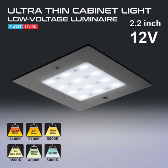 VBUN-S50-12V Black Square Ultrathin Cabinet Puck Light, 12V 5W CCT(2.4K, 2.7K, 3K, 3.5K, 4K, 5K) - GekPower