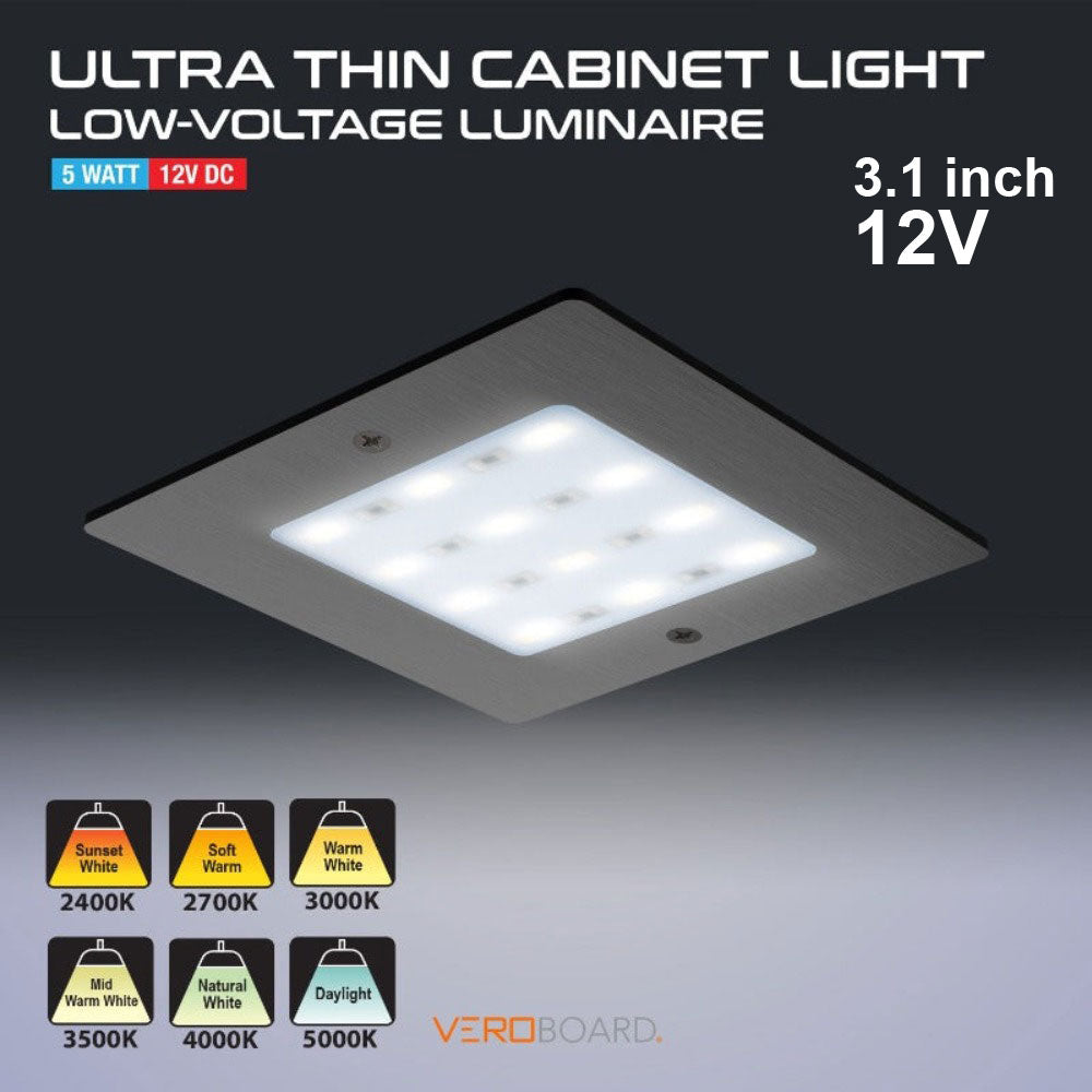 VBUN-S50-12V-Black Square Ultrathin Cabinet Lights, 12V 5W CCT(2.4K, 2.7K, 3K, 3.5K, 4K, 5K)