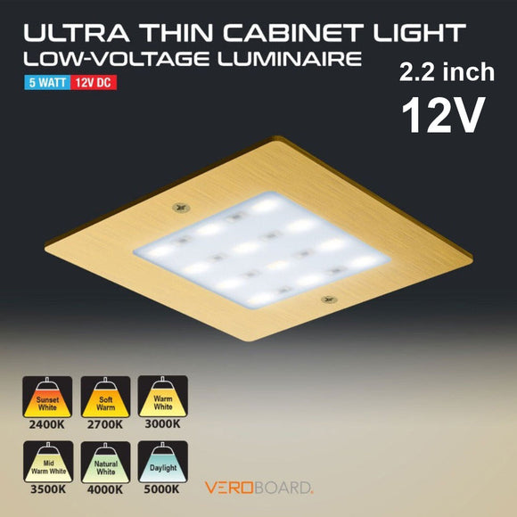 VBUN-S50-12V Gold Square Ultrathin Cabinet Puck Light, 12V 5W CCT(2.4K, 2.7K, 3K, 3.5K, 4K, 5K) - GekPower