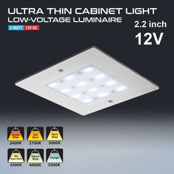 VBUN-S50-12V Silver Grey Square Ultrathin Cabinet Silver Puck Light, 12V 5W CCT(2.4K, 2.7K, 3K, 3.5K, 4K, 5K) - GekPower