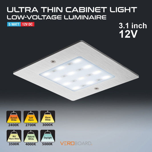 VBUN-S50-12V-Silver Grey Square Ultrathin Cabinet Lights, 12V 5W CCT(2.4K, 2.7K, 3K, 3.5K, 4K, 5K)