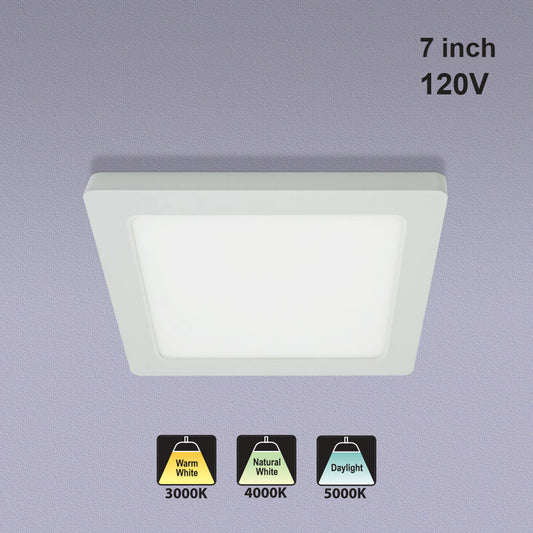 7 inch Square Dimmable Recessed LED Downlight / Ceiling Light, 120V 12W 3CCT(3K, 4K, 5K)