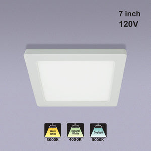 7 inch Square Dimmable Recessed LED Downlight / Ceiling Light, 120V 12W 3CCT(3K, 4K, 5K)