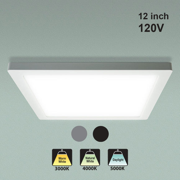 12 inch Square Dimmable Recessed LED Downlight / Ceiling Light , 120V 24W 3CCT(3K, 4K, 5K), gekpower