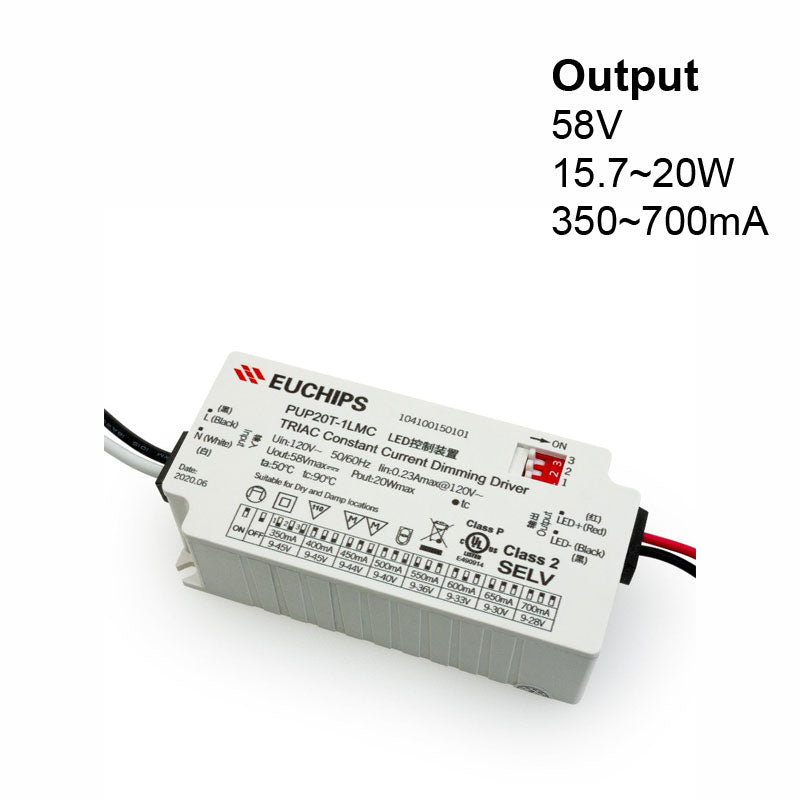 Constant Current Driver PUP20T-1LMC-700 Selectable, 120VAC 350 to 700mA - GekPower