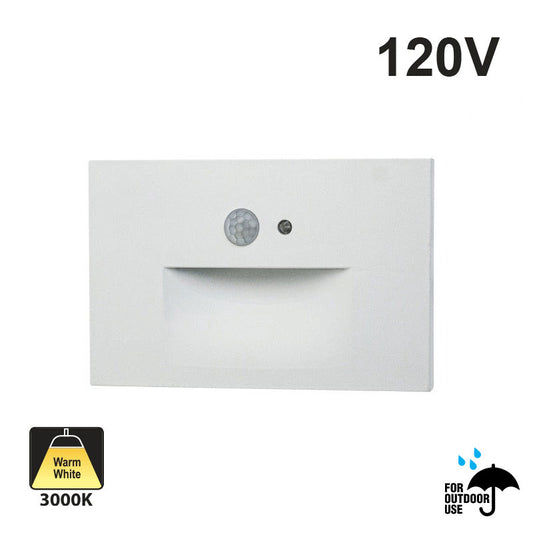 LSD033KWH Outdoor LED Step Light/ Pathway Light with PIR Motion Sensor and Dusk to Dawn Photocell Horizontal, 120V 3W