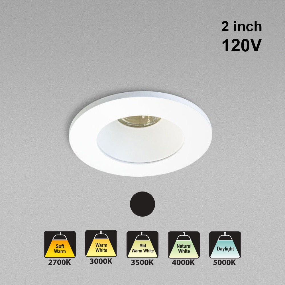 VEROBOARD 2 inch Round Regressed Downlight LED-2-S12W-5CCTWH, (5CCT) 120V 12W - GekPower