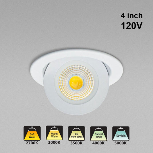 4 inch Floating Gimbal Recessed LED Downlight / Ceiling Light LED-4-S9W-5CCTWH-EFG, 120V 9W 5CCT