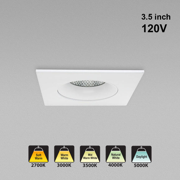 3.5 inch Regressed Square Gimbal Recessed LED Downlight / Ceiling light AD-35S12W-5CCTWH-REY-SQ, (5CCT) 120V 12W, gekpower