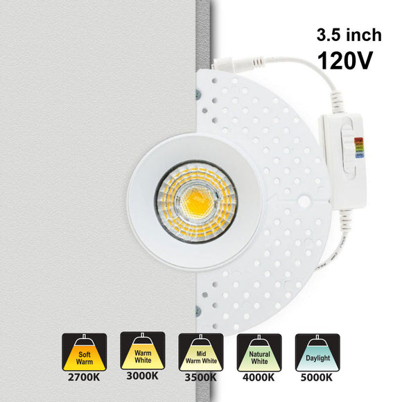 3.5 inch Round Trimless LED Downlight / Ceiling Light LED-35-S12W-L5CCTWH-T, (5CCT) 120V 12W, gekpower