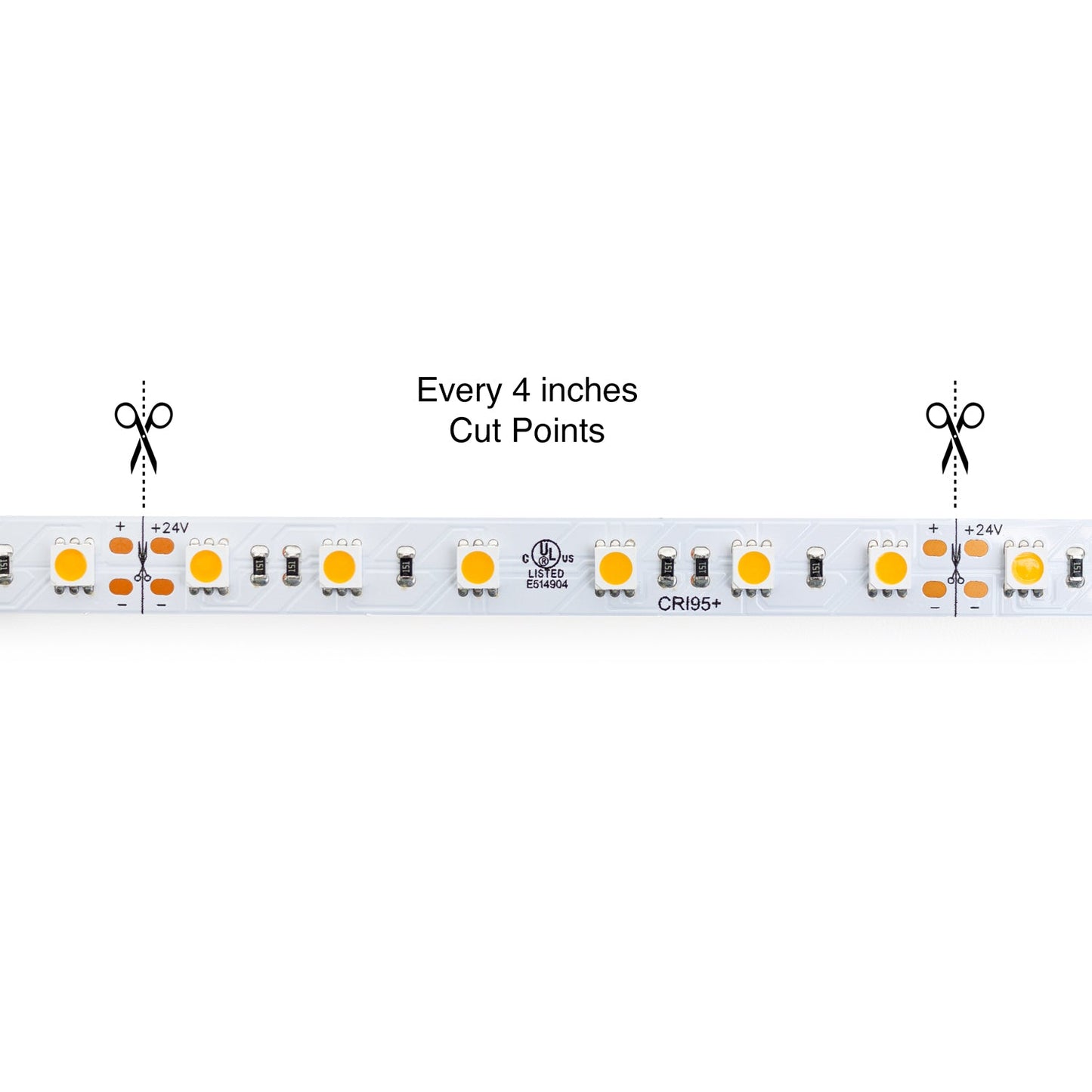 5M(16.4ft) Indoor LED Strip Light 5050, 24V 4.5(w/ft) 360-396(Lm/ft) 60(LEDs/m) CCT (4K), gekpower