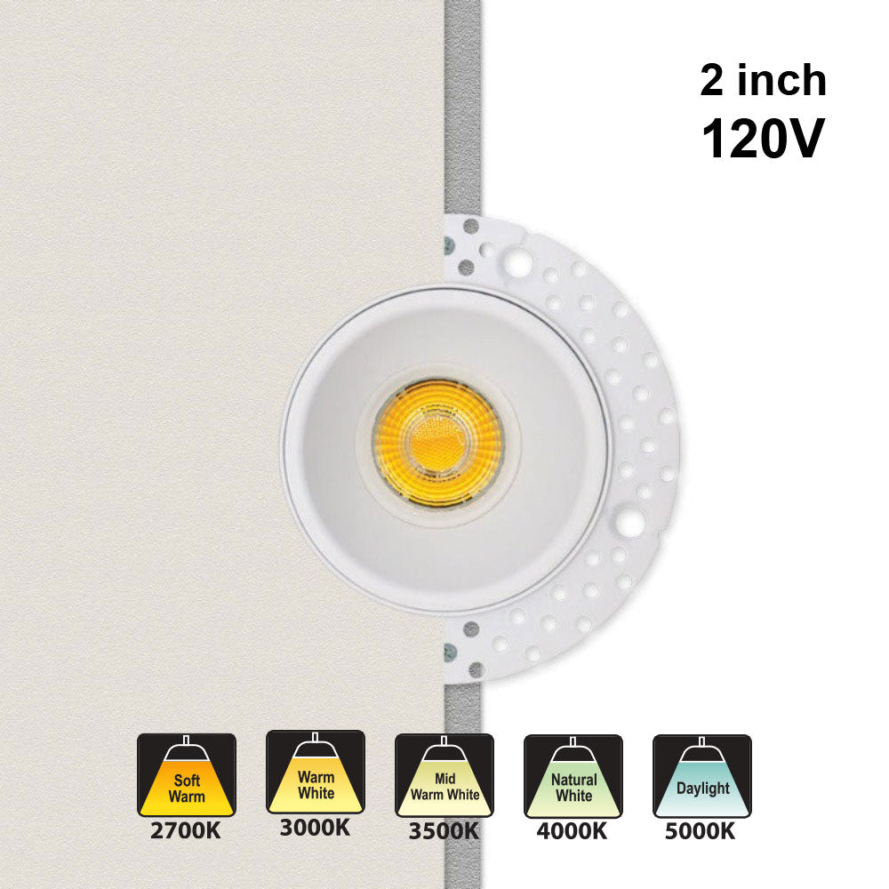 2 inch Round Trimless LED Downlight / Ceiling Light LED-2-S8W-L5CCTWH-T, (5CCT) 120V 8W, gekpower