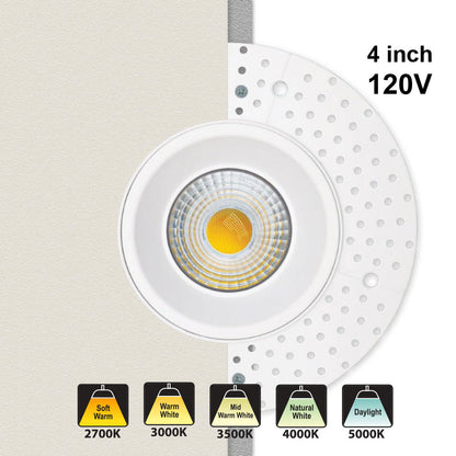 VEROBOARD 4 inch Round Trimless Downlight LED-4-S15W-L5CCTWH-T, (5CCT) 120V 15W - GekPower