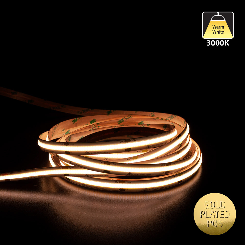 5M(16.4ft) Indoor LED Strip COB480W2, 24V 2(w/ft) 155(Lm/ft) 480(LEDs/m) CCT(2.7K, 3K, 3.5K, 4K, 5K) - GekPower