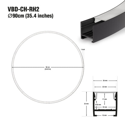 Round Aluminum Channel for LED Strips 90cm (35.4in) VBD-CH-RH2 - GekPower