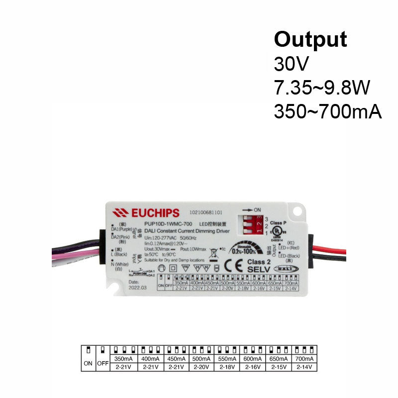 EUCHIPS Constant Current Driver PUP10D-1WMC-700 Selectable, 100VAC-240VAC 350 to 700mA - GekPower