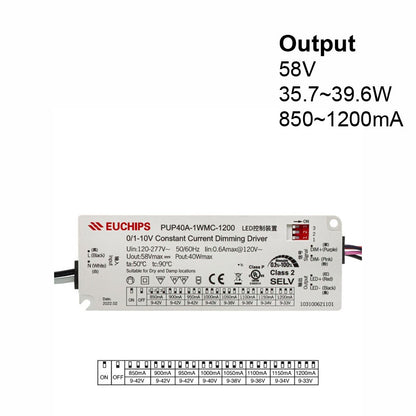 Constant Current Driver PUP40A-1WMC-1200 Selectable, 120VAC-277VAC 850 to 1200mA - GekPower