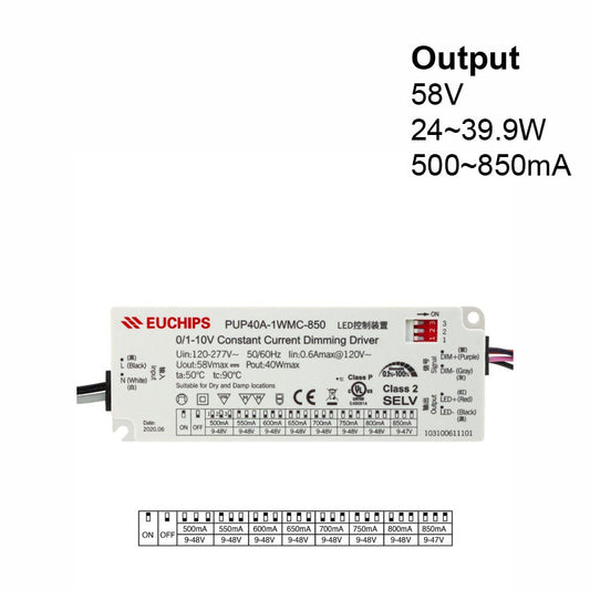 Constant Current Driver PUP40T-1WMC-850 Selectable, 120-277VAC 850 to 1200mA - GekPower