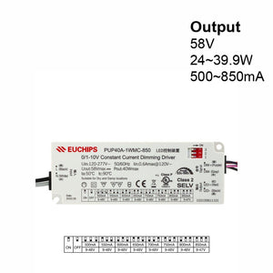 Constant Current Driver PUP40T-1WMC-850 Selectable, 120-277VAC 850 to 1200mA - GekPower