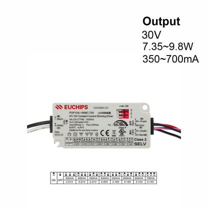 Selectable Constant Current 10W LED Driver 0-10V Dim PUP10A-1WMC-700 , 120VAC-277VAC 350 to 700mA