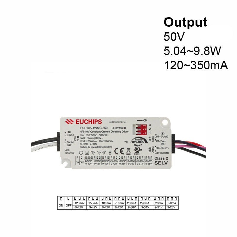 Constant Current Driver PUP10A-1WMC-350 Selectable, 120VAC-277VAC 120 to 350mA - GekPower