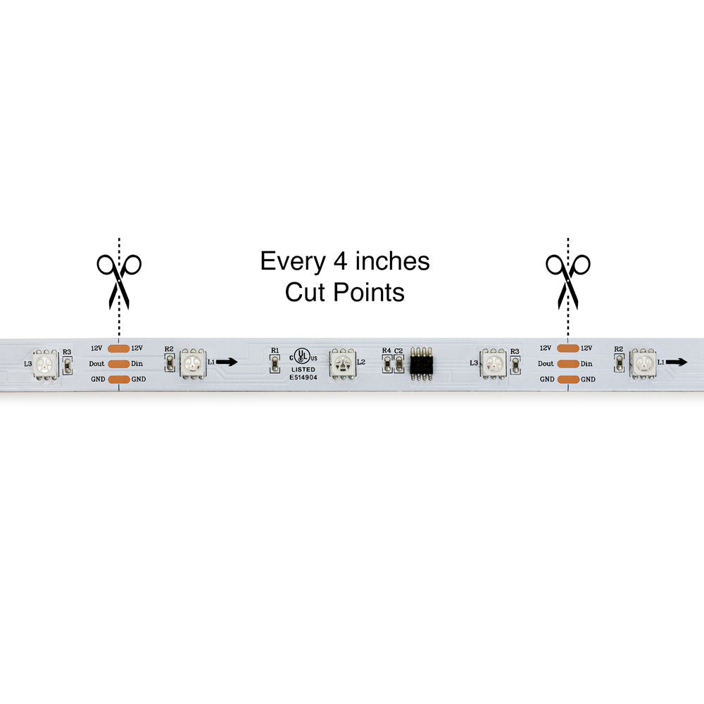 3M(9.8ft) Indoor LED Strip WS2811, 12V 1.8(w/ft) 750(Lm/ft) 30(LEDs/m) Addressable RGB, gekpower