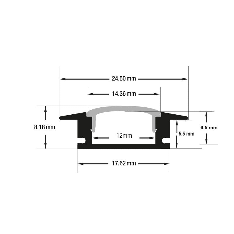 Low Profile Recessed Linear Aluminum LED Channel for LED Strips 2Meters(6.5ft) VBD-CH-RS5B-2