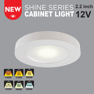 VBUN-2R25-12V-White Round LED Cabinet Lights, 12V 2.5W CCT(2.4K, 2.7K, 3K, 3.5K, 4K, 5K), Gekpower