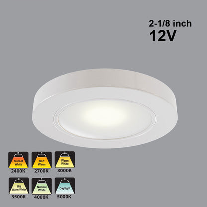 VBUN-2R25-12V-White Round LED Cabinet Lights, 12V 2.5W CCT(2.4K, 2.7K, 3K, 3.5K, 4K, 5K)